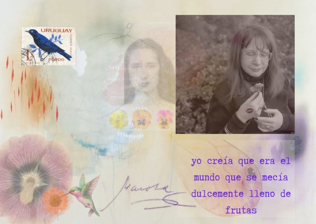 collague con fotografía y firma de la escritora y poeta uruguaya Marosa di Giorgio