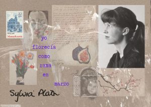 collague con fotografía y firma de la poeta y escritora americana Sylvia Plath