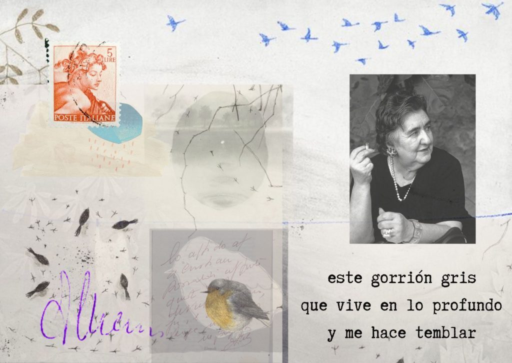 collague con fotografía y firma de la escritora y poeta italiana Alda Merini