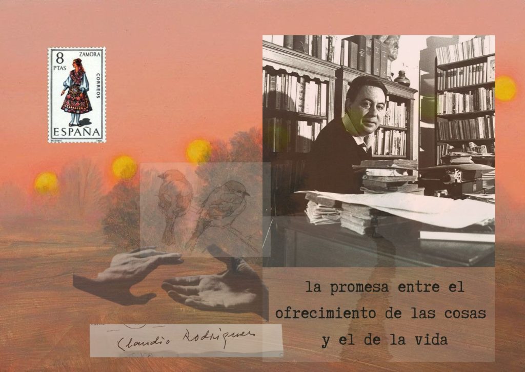 collague con fotografía y firma del poeta español Claudio Rodríguez